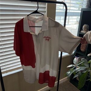 Malbon Golf Red and White Men's Polo Shirt